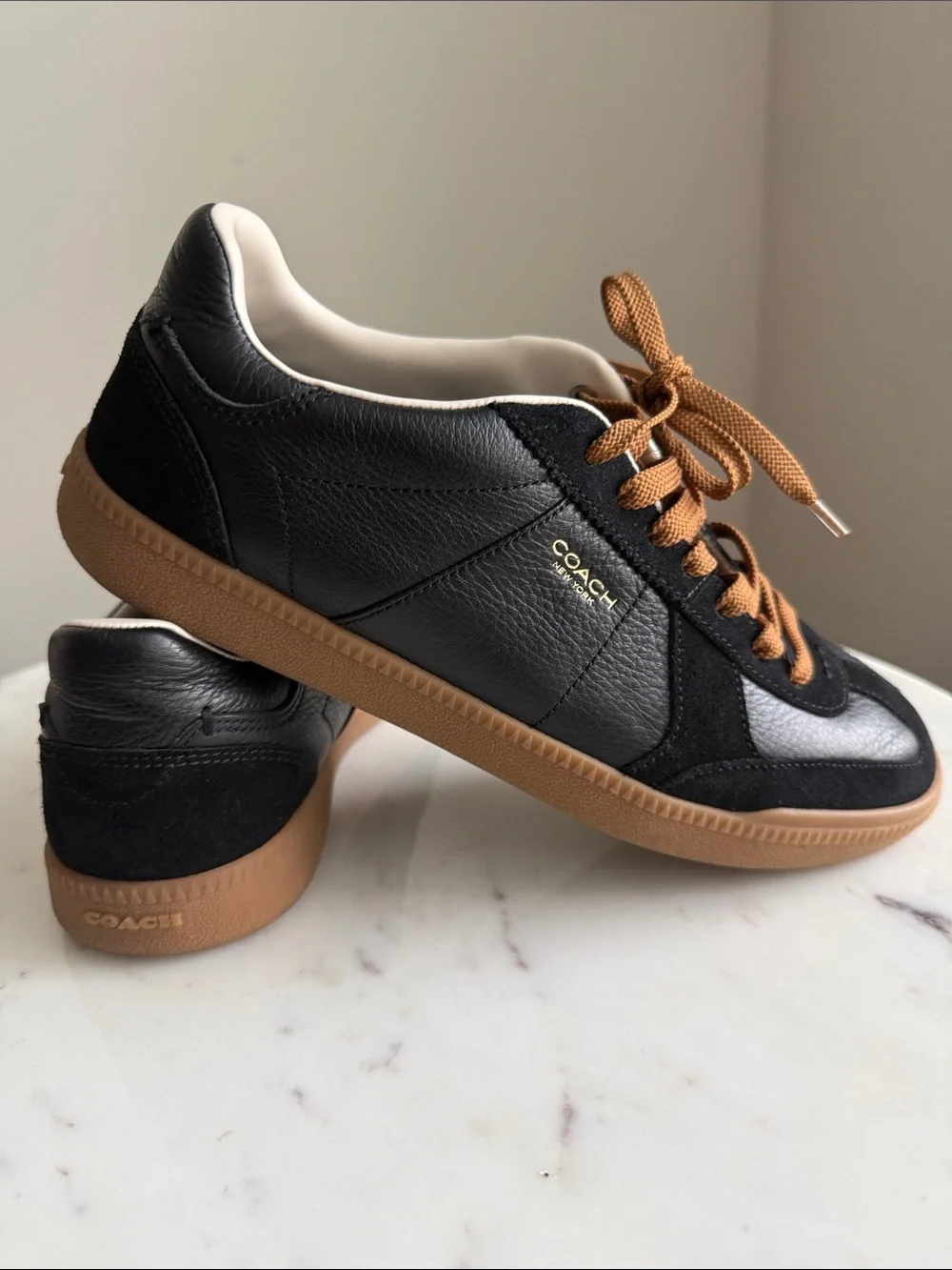 Coach Black Leather & Suede Women's Low-Top Sneakers with Gum Sole